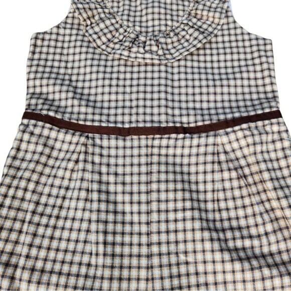 Janie And Jack Girls Tan Houndstooth Jumpsuit Ruffle Crisp White Collar Size 5 - Picture 6 of 14